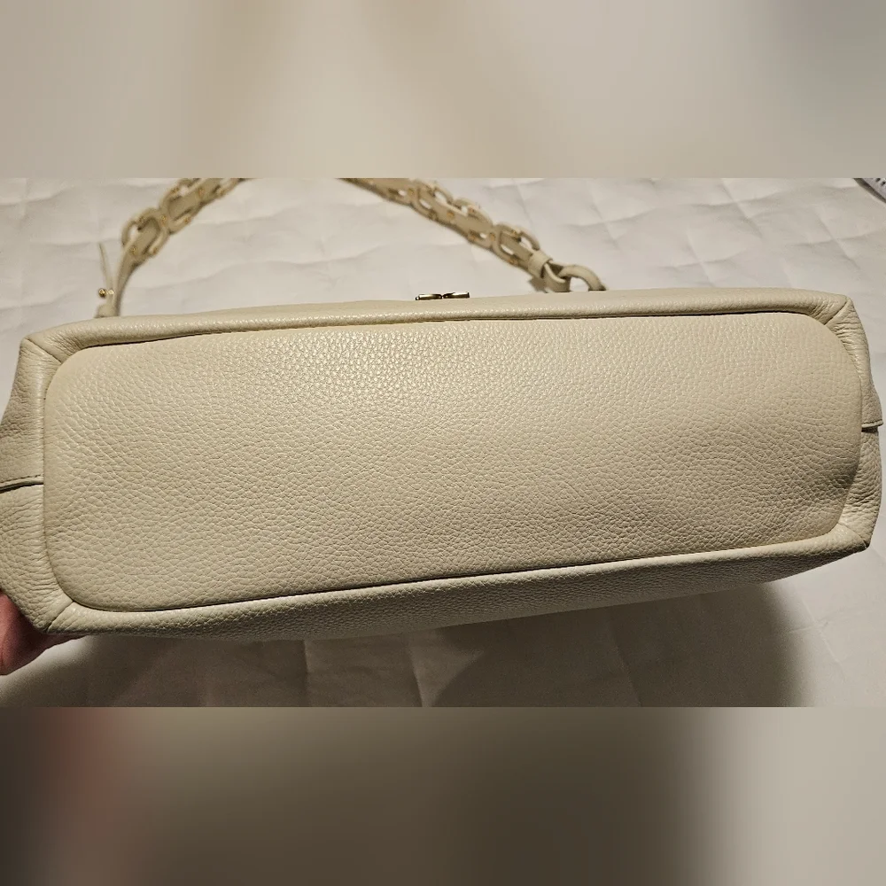 NWT Sam Edelman Bay Large Chainlink Hobo Pebble Leather Bag: Cream/Gold - Picture 7 of 15